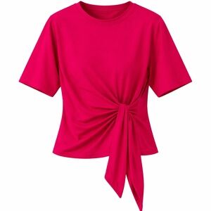 Short Slv Front Tie Knit Top